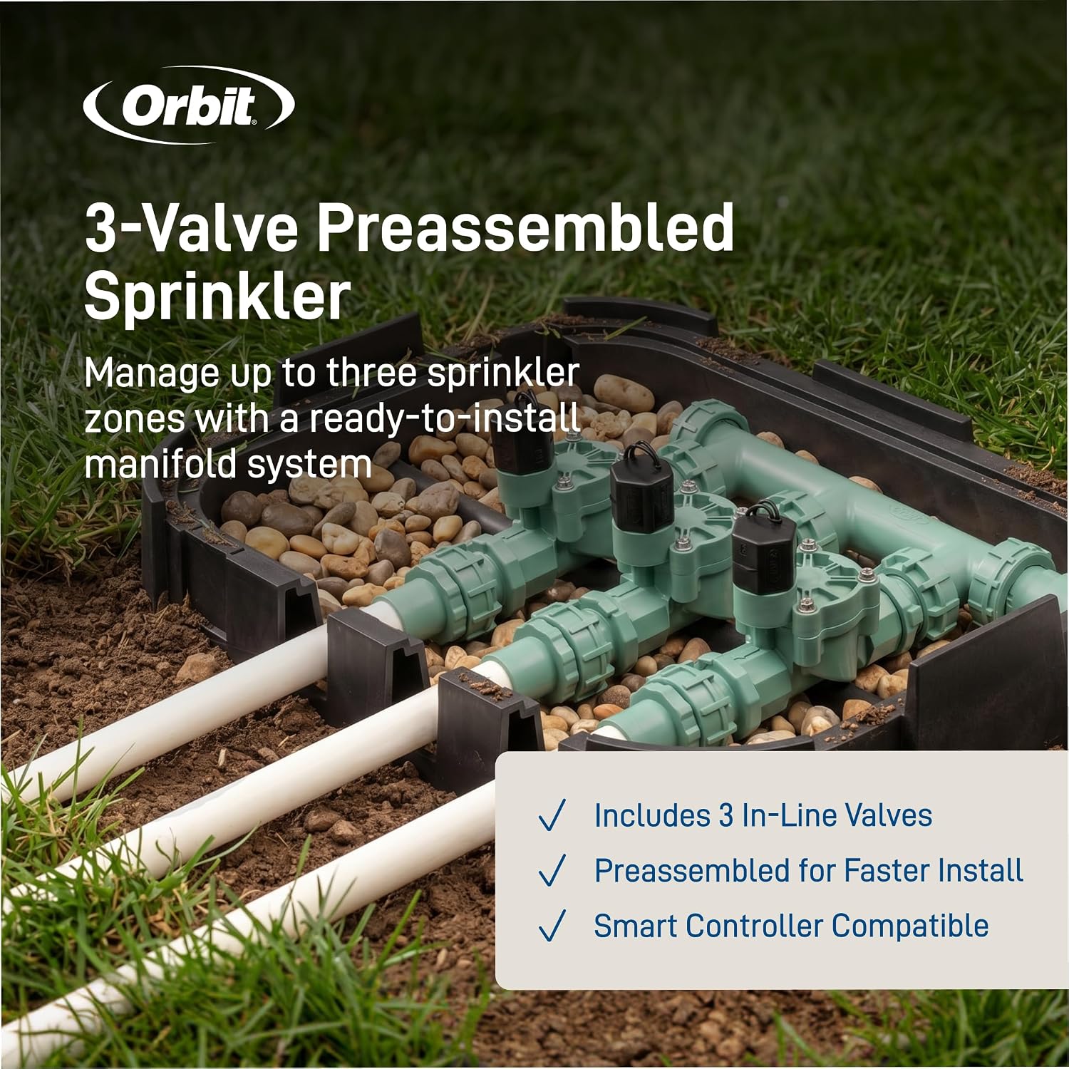Orbit 57253 3-Valve Heavy Duty Preassembled Manifold 3- Valve 3-Valve PVC