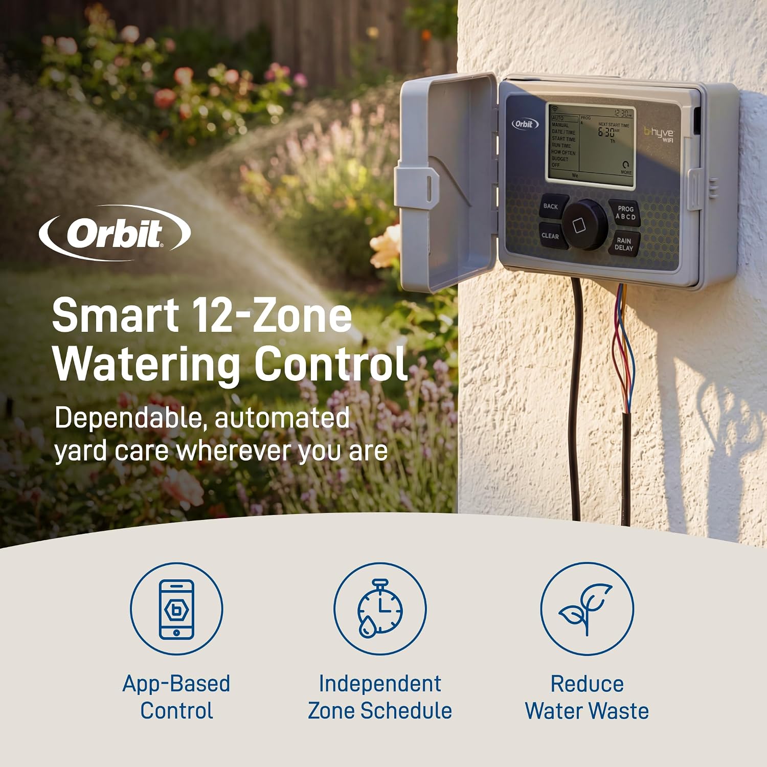 Orbit B-hyve Smart Indoor/Outdoor Sprinkler Controller - 12-Zone - App Controlled Smart Controller with Custom Irrigation Schedules - Weatherproof Multi-Zone Sprinkler System - 57950 12-Zone Sprinkler Controller